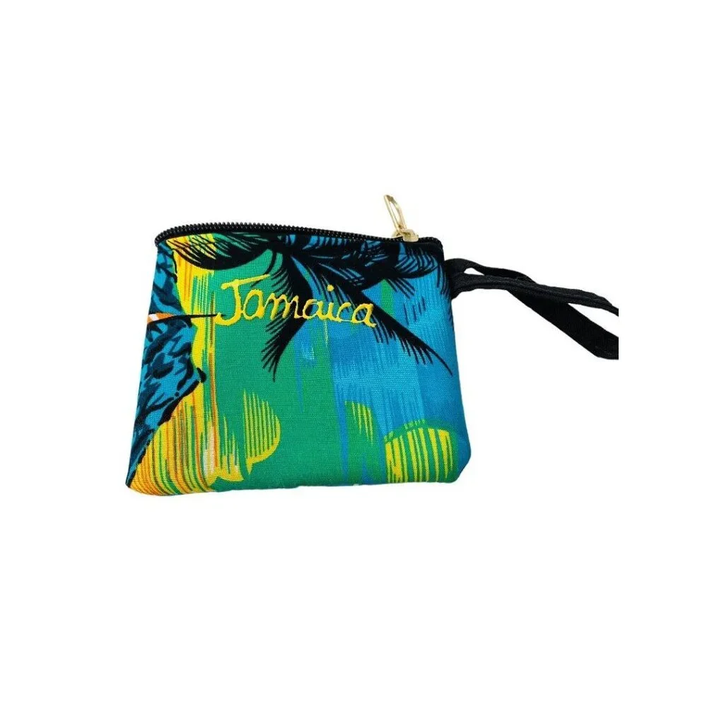 Jamaica‎ Souvenir Small Tropical Print Fabric Wristlet Zip Top 4.75
